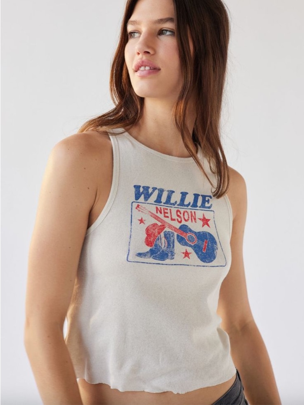 Zion Rootswear Willie Nelson Graphic Tank Top - White with Red & Blue Print